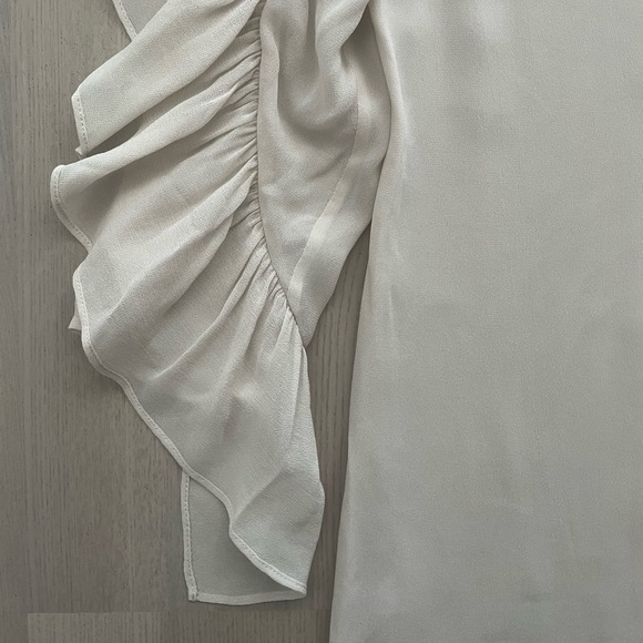 DAY by Birger Et Mikkelsen Classy Gauzy Sheer Taupe /Tan / Nude Blouse w Ruffles - Picture 7 of 7